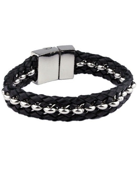 Bracelet braided leather and metal
