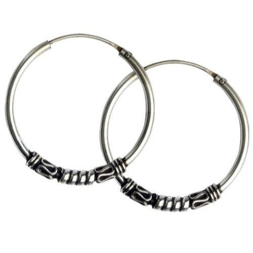 SILVER EARRINGS BALI CREOLE MEDIUM