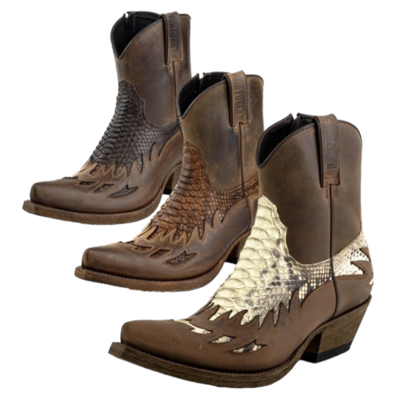 PYTHON LEATHER ANKLE BOOTS