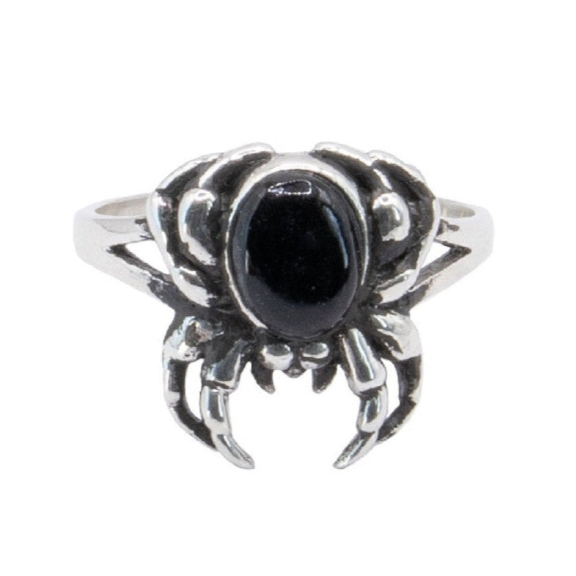 SILVER RING BLACK SPIDER WITH ONYX