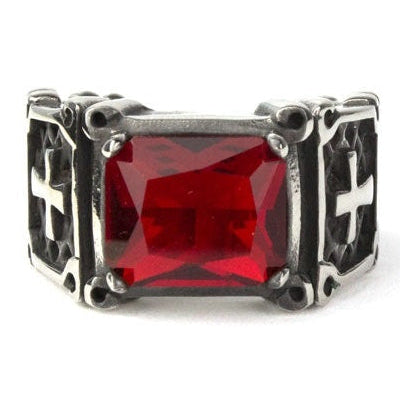 CRYSTAL CROSS STEEL RING