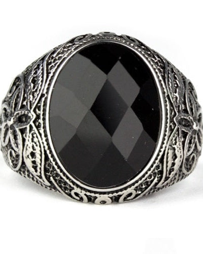 BLACK FLOWER STEEL RING