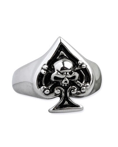STEEL RING ACE OF SPADES SKULL
