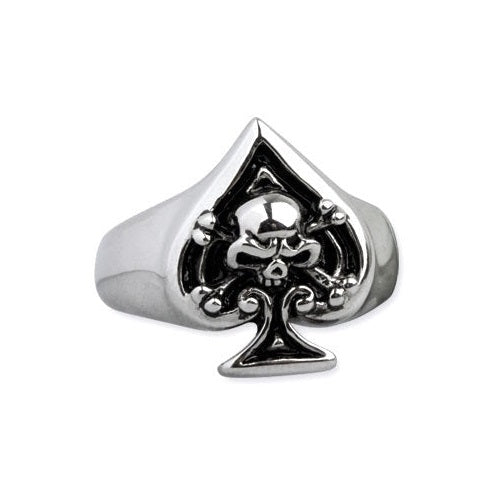 STEEL RING ACE OF SPADES SKULL