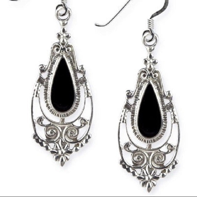 STERLING SILVER EARRINGS ONYX ORNAMENT
