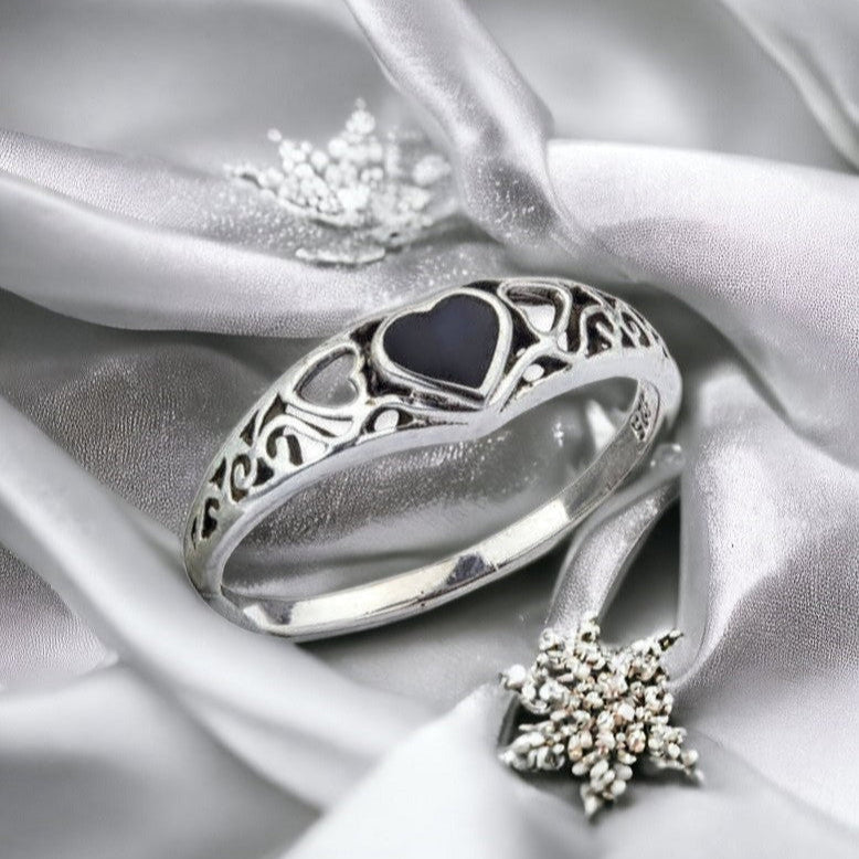 STERLING SILVER RING BLACK HEART