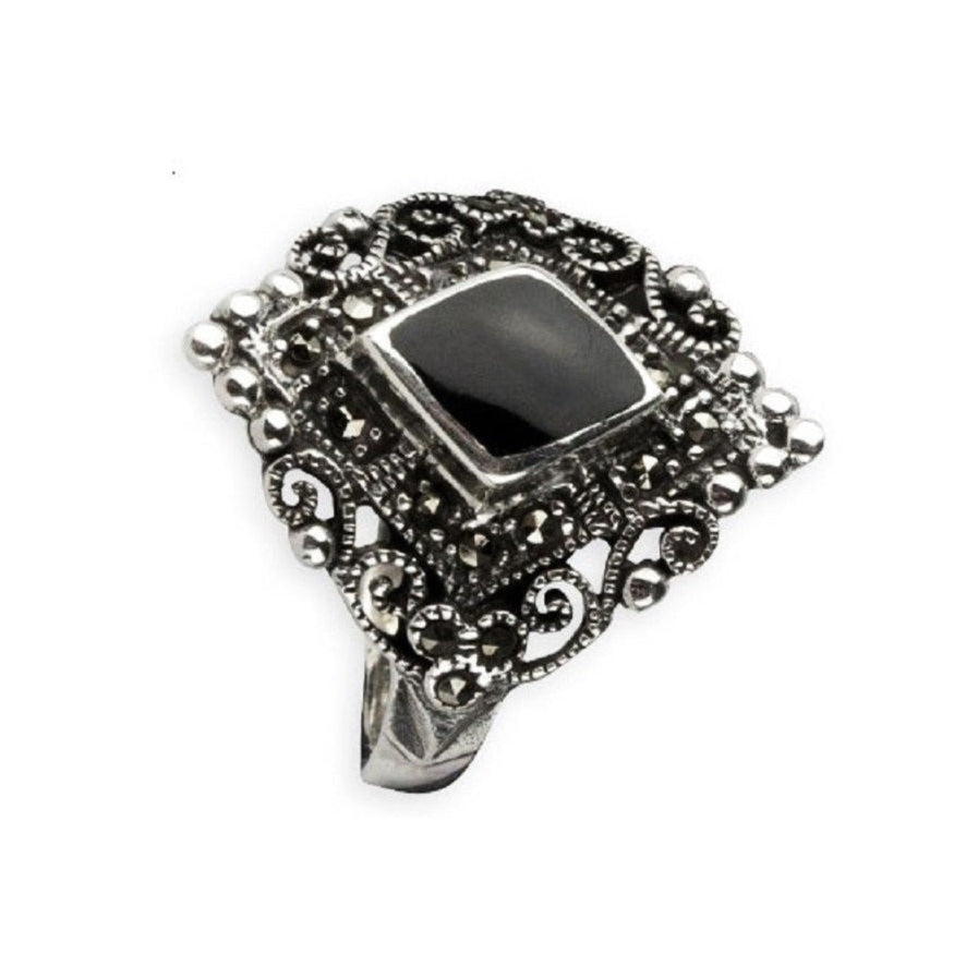 STERLING SILVER RING BLACK MARCACITE