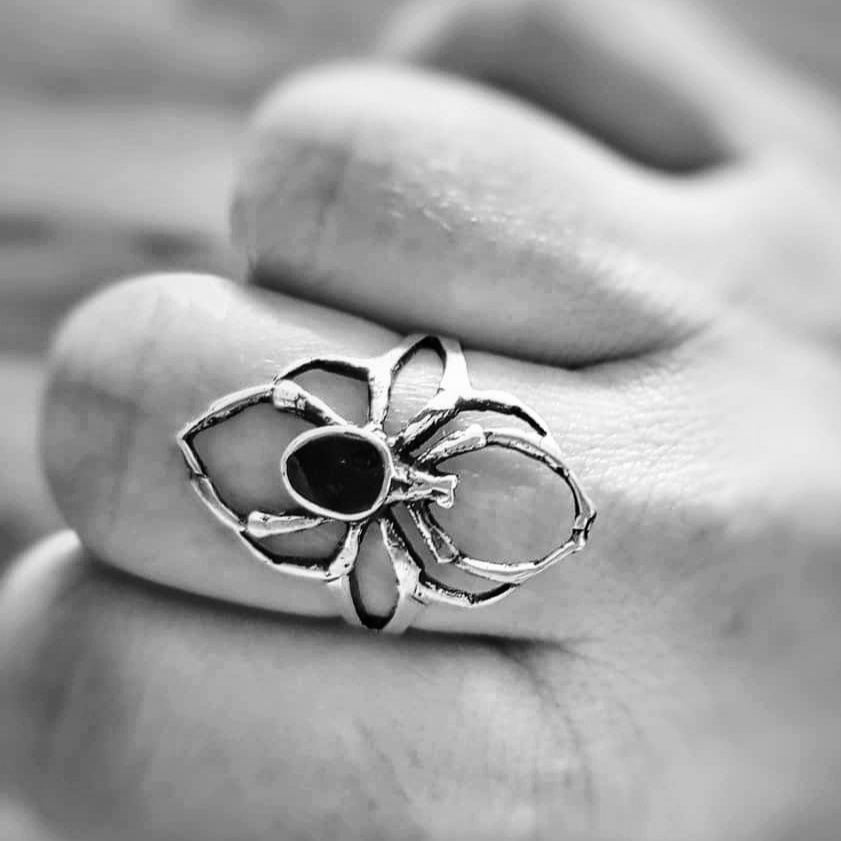 STERLING SILVER RING BLACK SPIDER