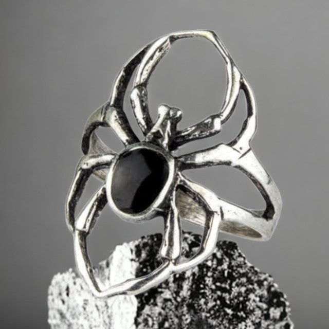 STERLING SILVER RING BLACK SPIDER