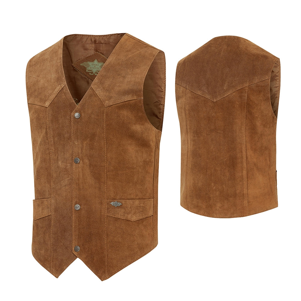 Alabama brown Suede Western Vest - Genuine Cowhide Leather