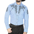 Embroidered Western Shirt - Blue Premium Button-Up