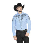 Embroidered Western Shirt - Blue Premium Button-Up