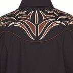 Black western shirt with intricate brown and white embroidery on the back