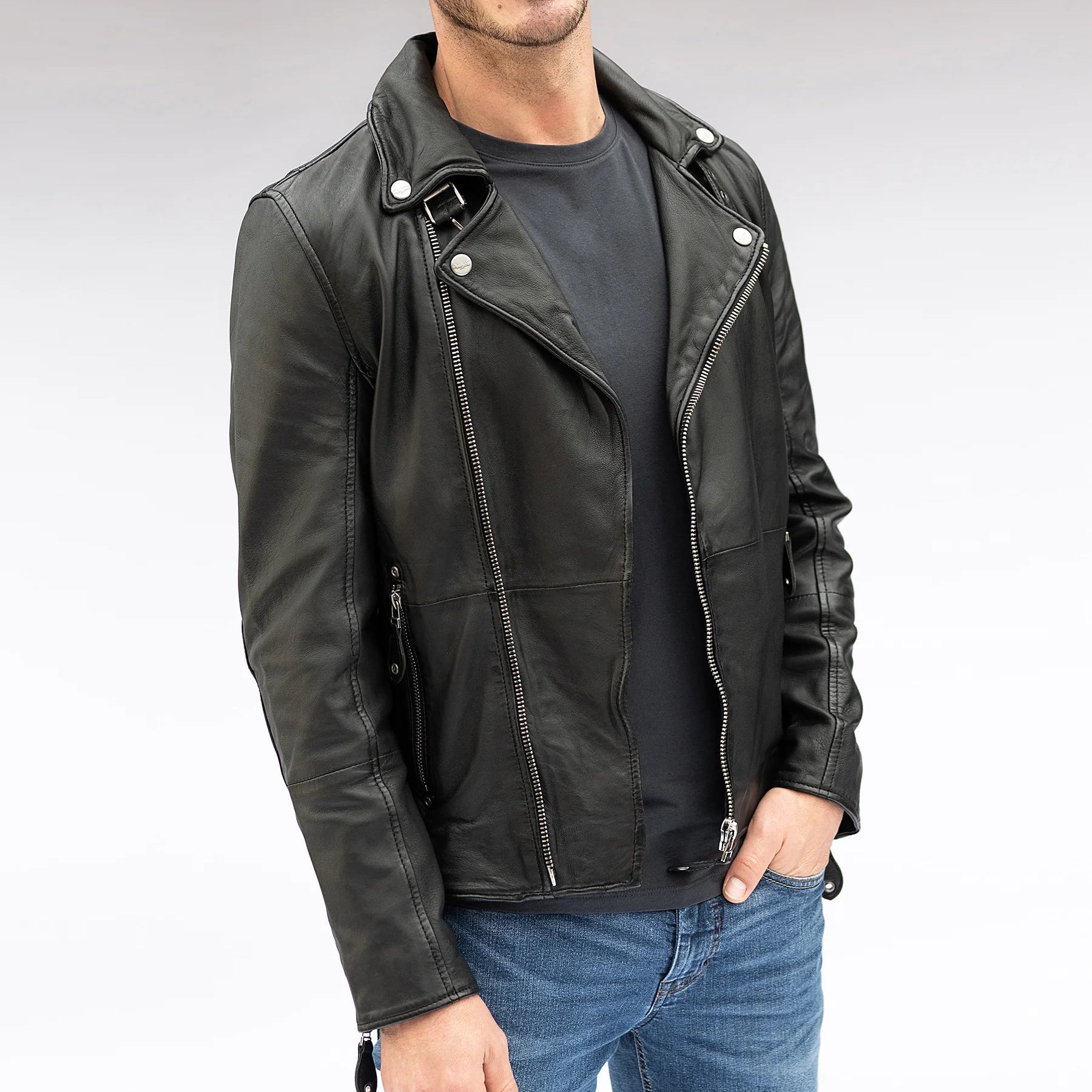 Mavric SF Men's Black Rock Biker Leather Jacket