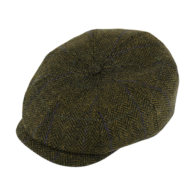 Fiebig Harris Tweed 8-Panel Flat Cap | Herringbone & Check Pattern