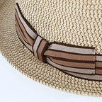 Melange pork pie kaabu triibulise paelaga – unisex reisimüts beesh