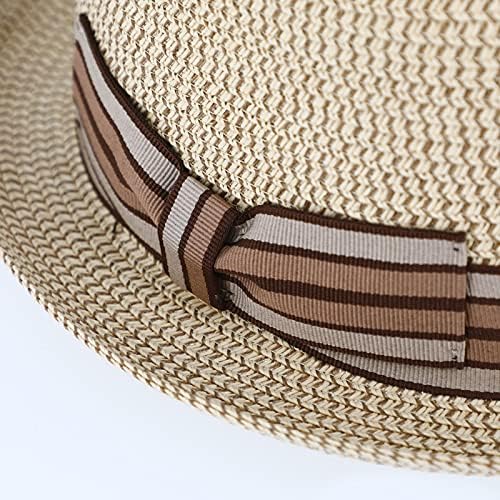 Melange Pork Pie Hat with Striped Grosgrain Ribbon - Unisex Travel Hat beige
