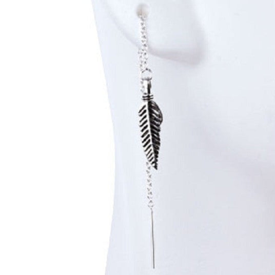 FEATHER WITH CHAIN SILVER EARRINGS
