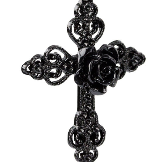 NECKLACE BLACK ROSE CROSS