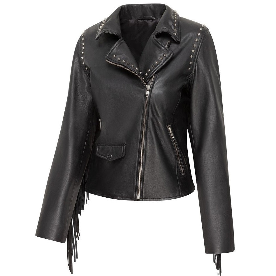 SHORT LEATHER FRINGES JACKET AMBER