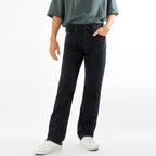 Men's Black Denim Regular Straight Jeans - Premium Over-Dyed Stretch Denim