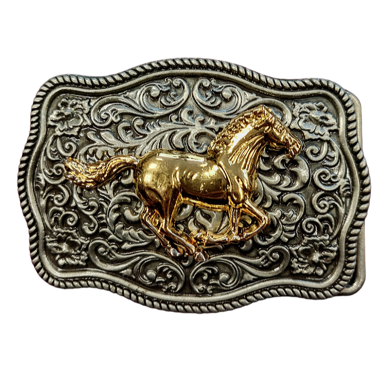 BELT BUCKLE WITH GOLDEN HORSE