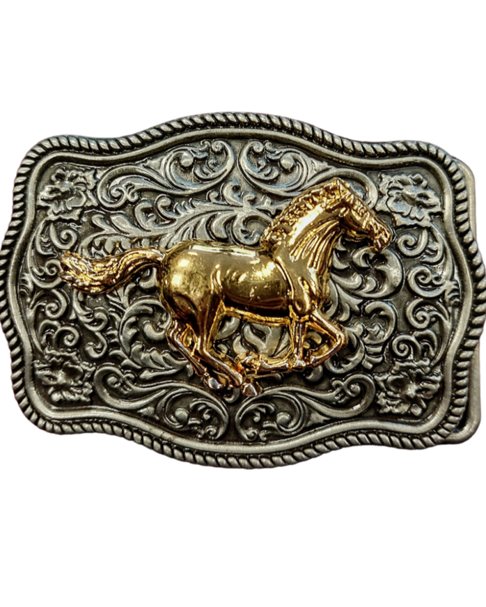 BELT BUCKLE WITH GOLDEN HORSE