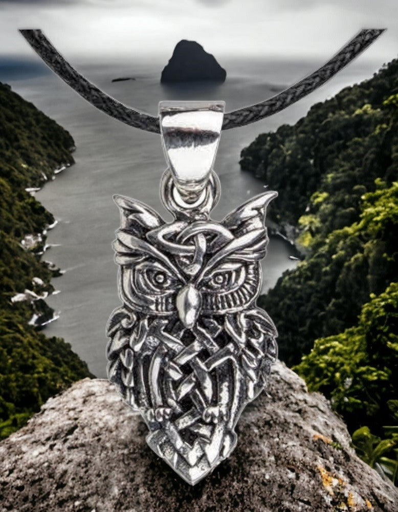 Celtic Owl Pendant in sterling silver