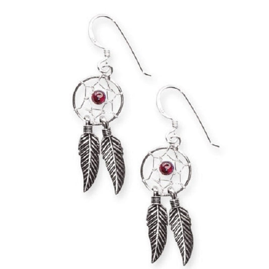 Earrings Dream Catcher with Garnet