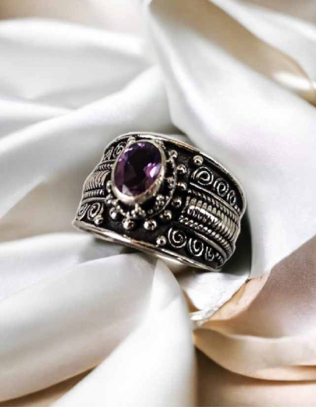 Bali Garnet Silver Ring