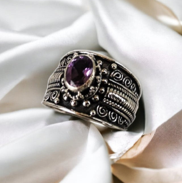 Bali Garnet Silver Ring