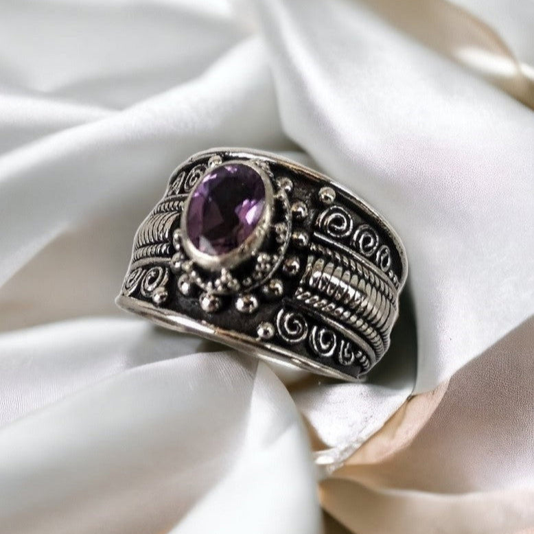 Bali Amethyst Silver Ring