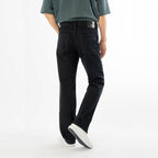 Men's Black Denim Regular Straight Jeans - Premium Over-Dyed Stretch Denim