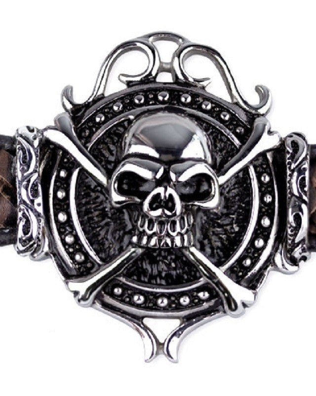 BRACELET SKULL WITH WOVEN LEATHER