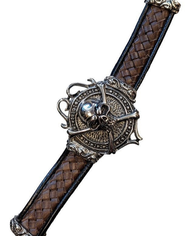 BRACELET SKULL WITH WOVEN LEATHER