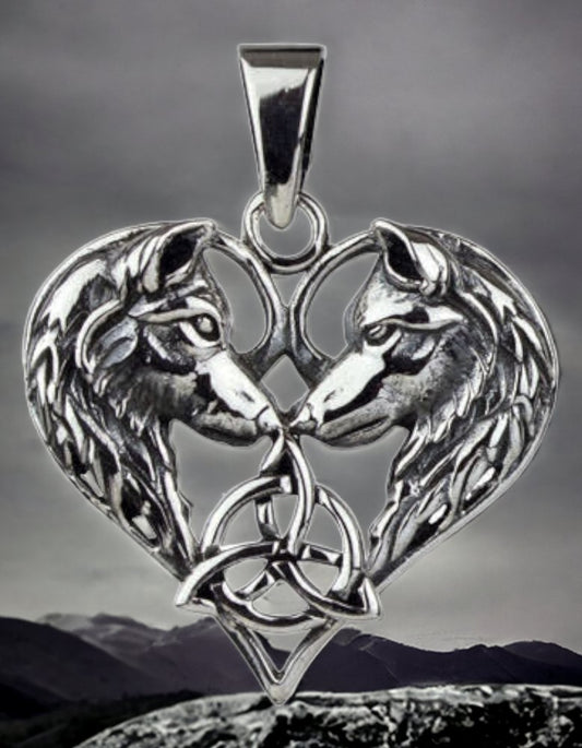 STERLING SILVER PENDANT WOLF HEART