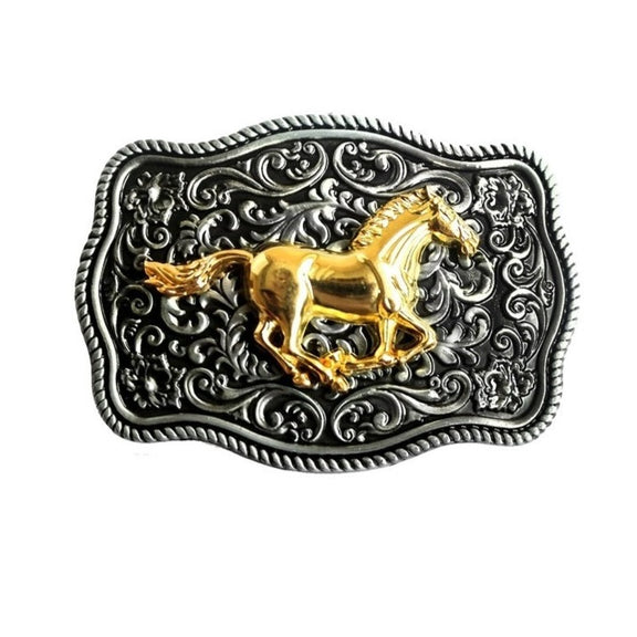 Belt Buckle with Golden Horse