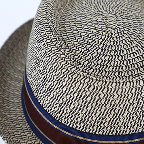 Melange Pork Pie Hat with Striped Grosgrain Ribbon - Unisex Travel Hat navy