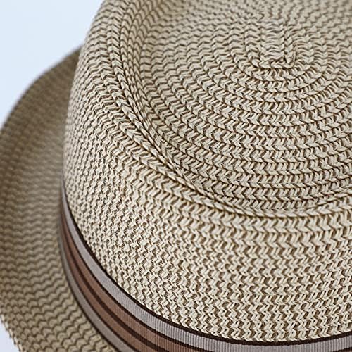 Melange Pork Pie Hat with Striped Grosgrain Ribbon - Unisex Travel Hat beige