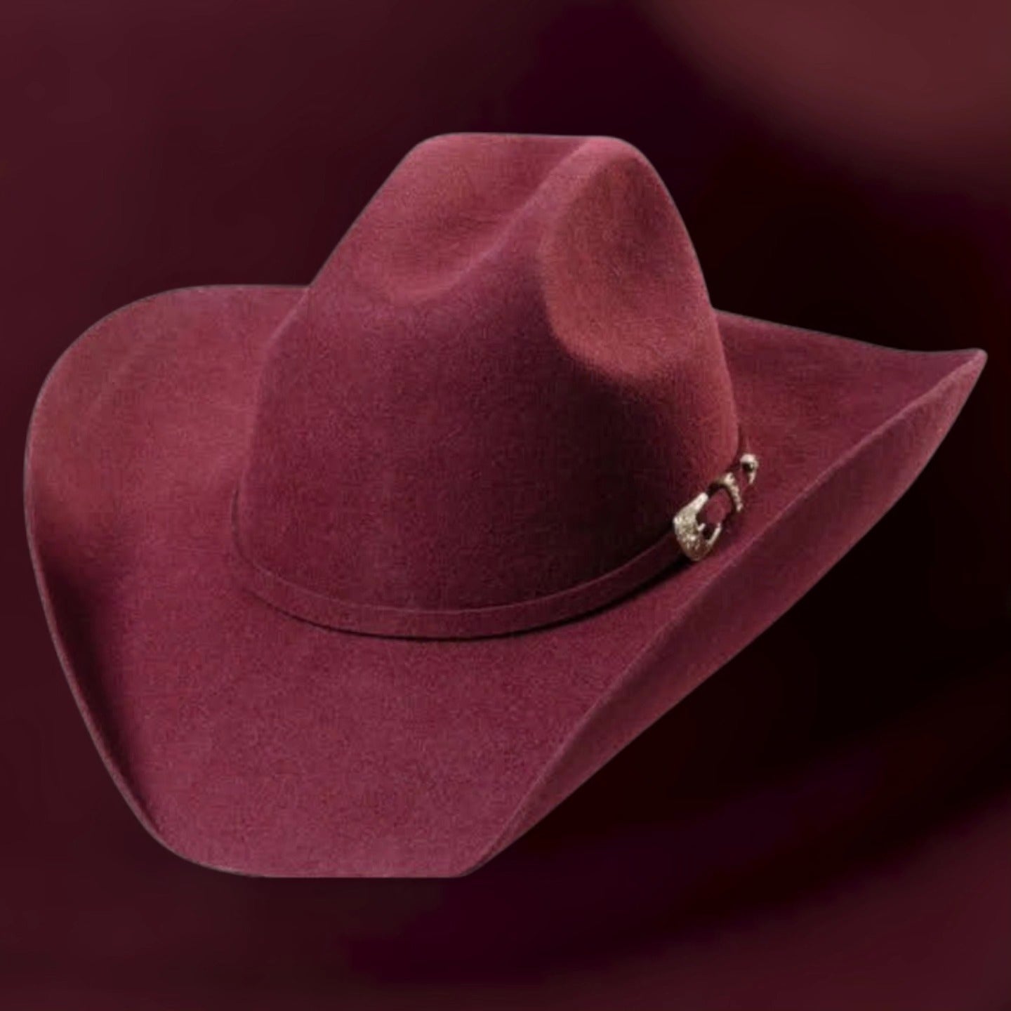 Wool Felt Western Cowboy Hat - Wyoming Burgundy with Rhinestone Buckle