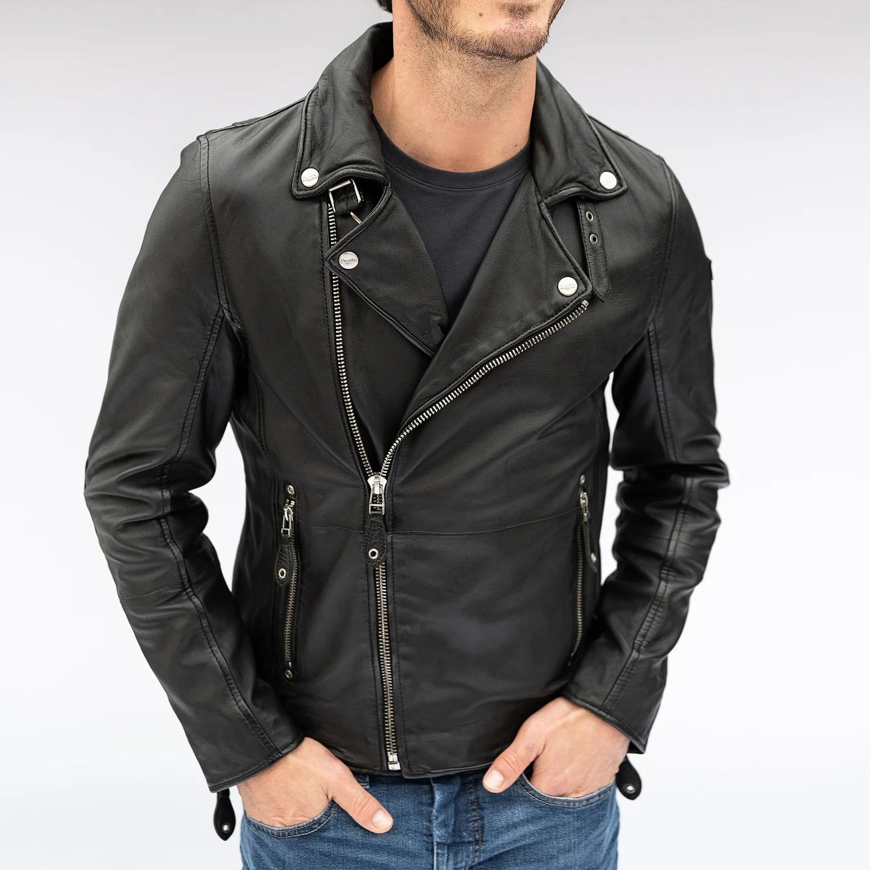 Mavric SF Men's Black Rock Biker Leather Jacket