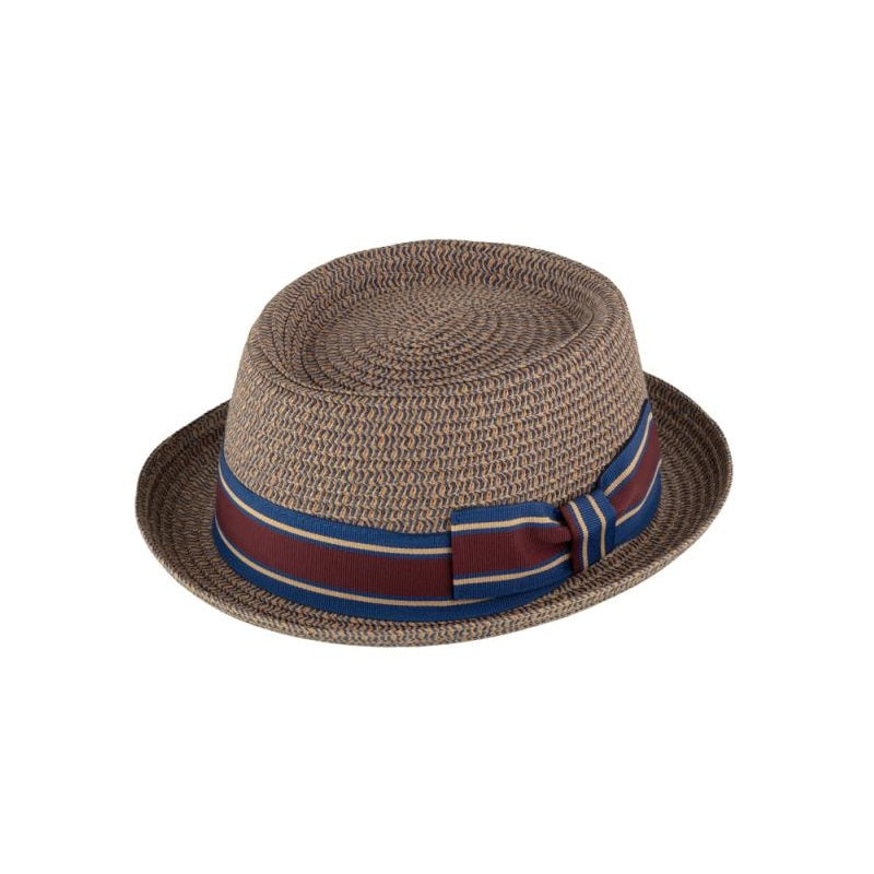 Melange Pork Pie Hat with Striped Grosgrain Ribbon - Unisex Travel Hat navy