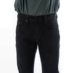 Men's Black Denim Regular Straight Jeans - Premium Over-Dyed Stretch Denim