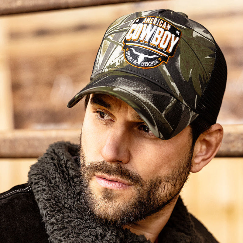 American Cowboy Trucker Cap - Camo Western Snapback Hat