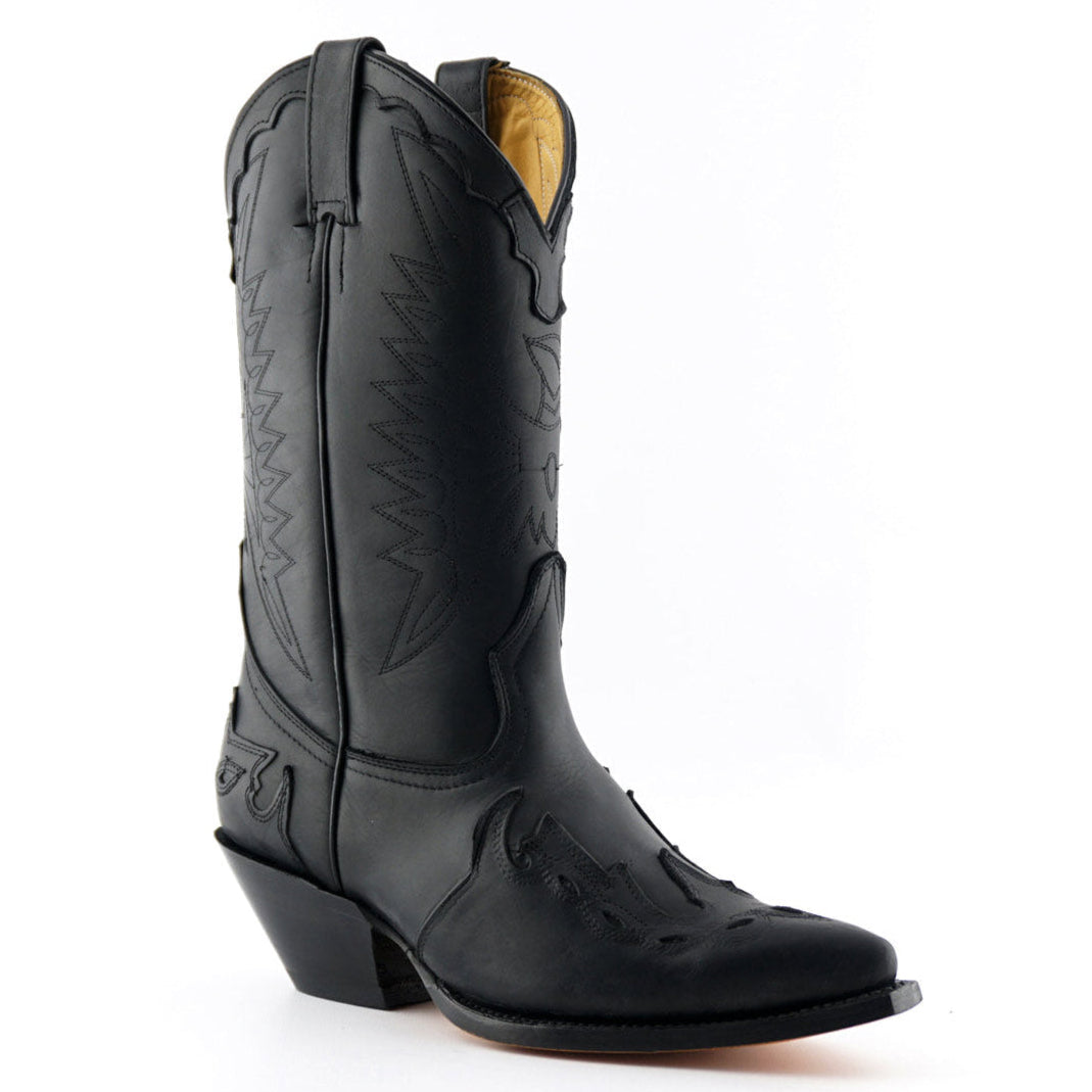 Arizona Black Leather Western Cowboy Boots - Mexican Handcrafted Boots for Men