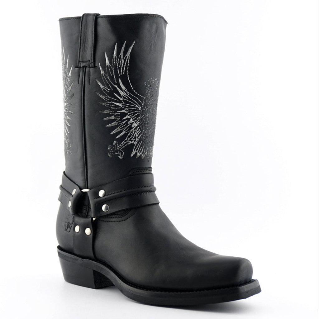 Bald Eagle Tall Western Boots - Leather Boots with Eagle Embroidery & O-Ring Harness for Men & Women