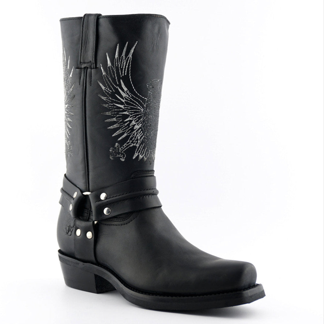 Bald Eagle Tall Western Boots - Leather Boots with Eagle Embroidery & O-Ring Harness for Men & Women