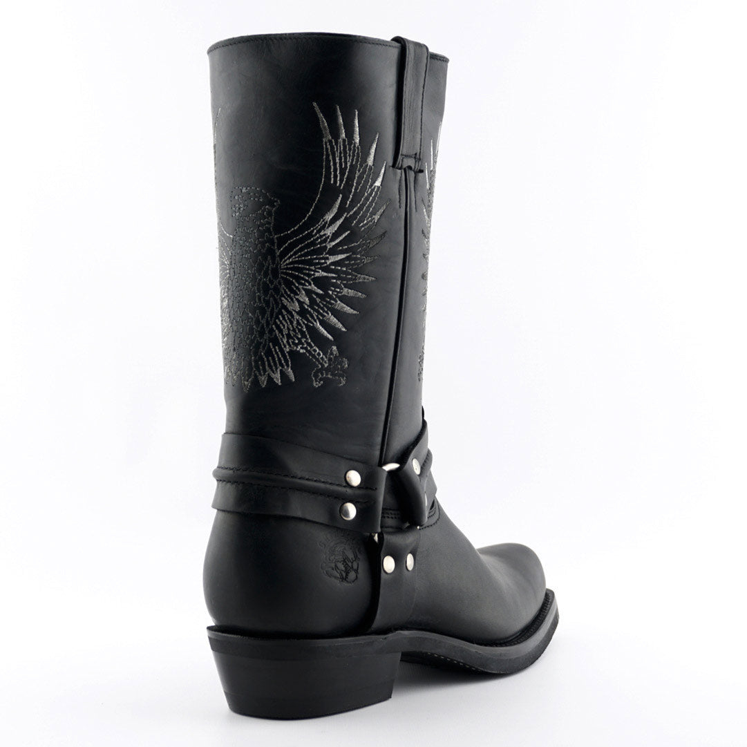 Bald Eagle Tall Western Boots - Leather Boots with Eagle Embroidery & O-Ring Harness for Men & Women