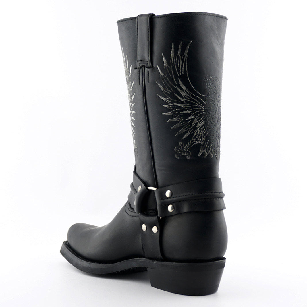 Bald Eagle Tall Western Boots - Leather Boots with Eagle Embroidery & O-Ring Harness for Men & Women