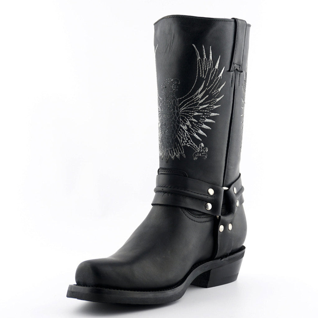 Bald Eagle Tall Western Boots - Leather Boots with Eagle Embroidery & O-Ring Harness for Men & Women